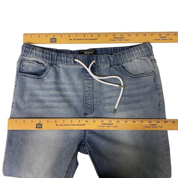 Forever 21 Mens Large Blue Stretch Joggers Comfort Athleisure Denim Look - Picture 9 of 14